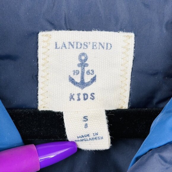 Lands' End Boys Size Small 8 Navy Blue Down Snap Front Puffer Vest Kids - Picture 3 of 5